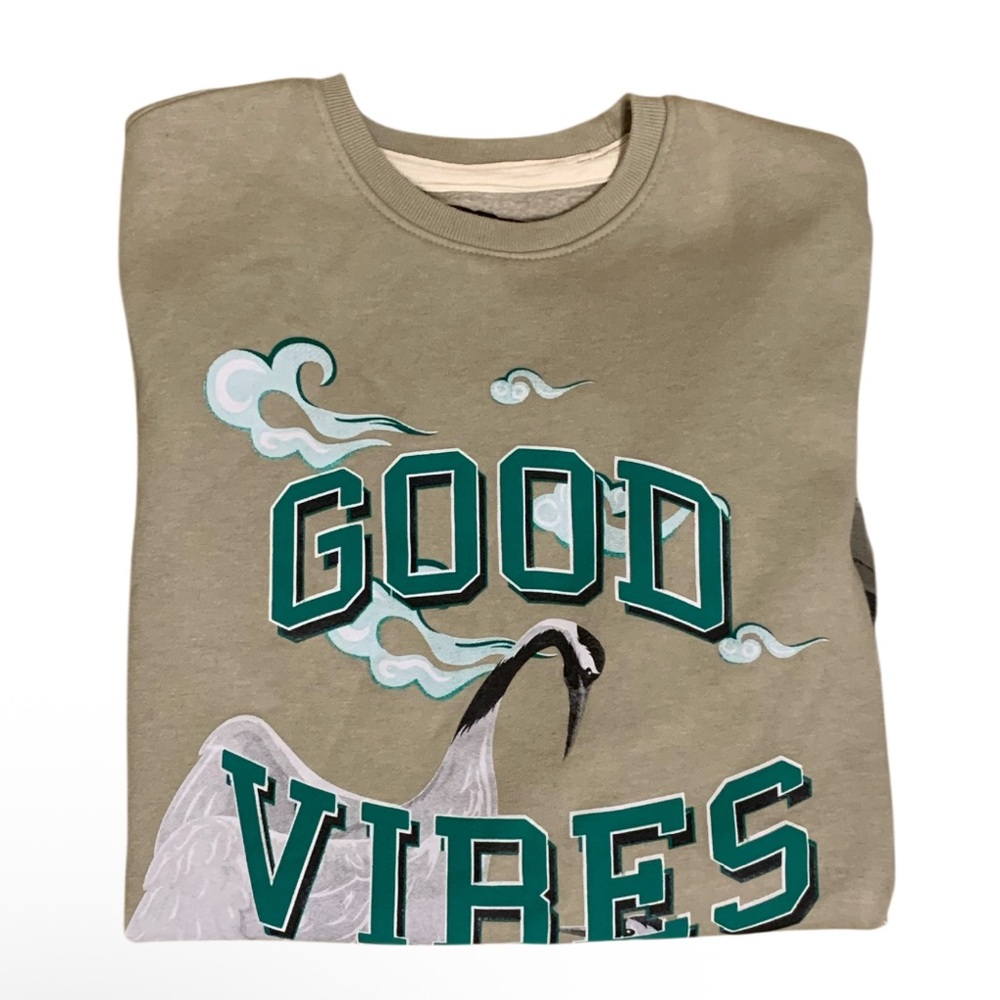 Blind Rooster Good Vibes Sweatshirt - Size Small Tan & Green